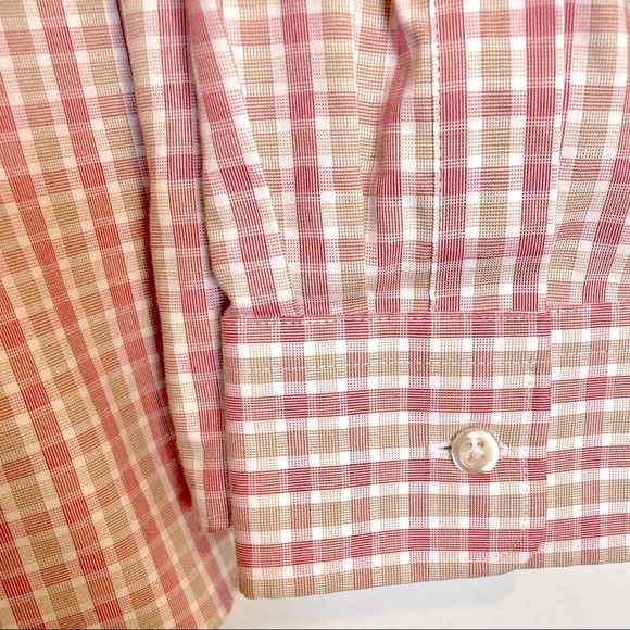 LANDS END Checkered Button Down Pink No Iron Shirt Blouse Womens Size 16 - Picture 7 of 14